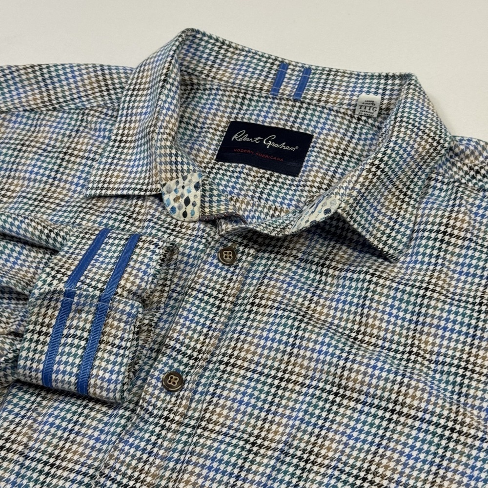 Robert Graham Dress Shirt Colorful Houndstooth Cuff Multicolor Men's 3XL